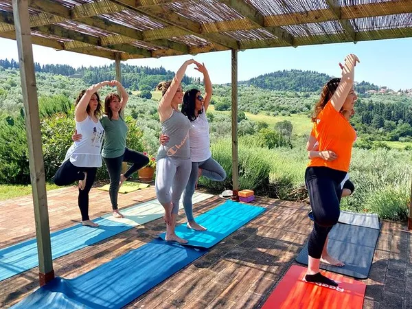 Evening Yoga Overlooking the Tuscan Countryside