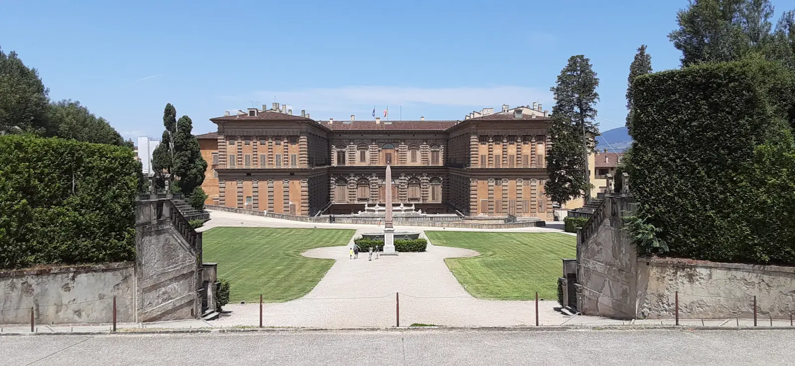 The Boboli Gardens in Florence, with sculpted hedges and views over the city